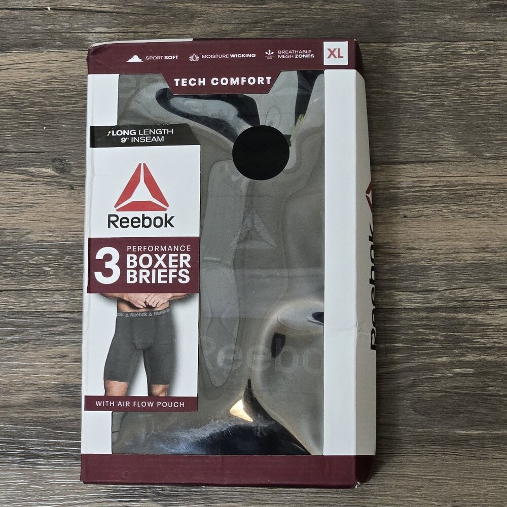 Reebok Men's Tech Comfort Performance Boxer Briefs 3 Pack (Long Length) NEW